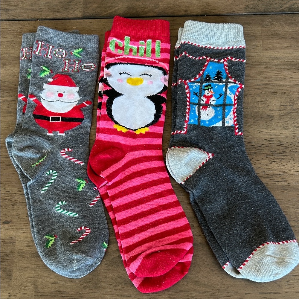 Festive Holiday Socks Set - Gray, Red, Multicolor
